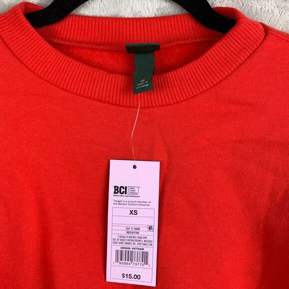 BCI CASUAL CROP CREW SWEATSHIRT TOP WOMENS/GIRLS Size XS in RED - Picture 4 of 10